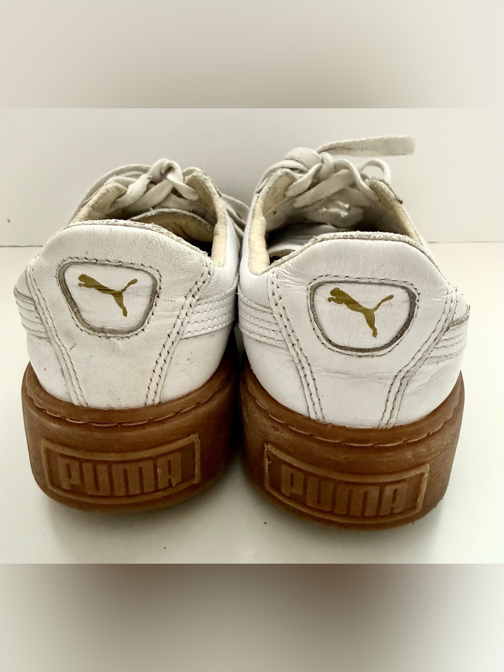 Puma White Leather Low-Top Sneaker with Brown Gum Platform - Picture 5 of 14